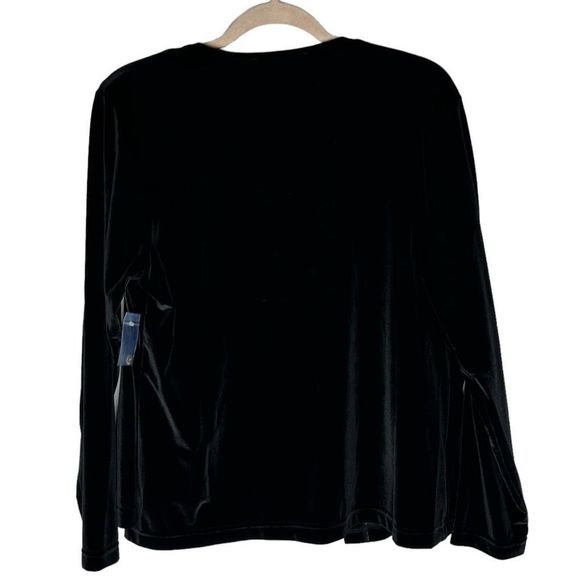 Denim & Co. 2 Pc Black Velvet Cardigan & Tank Set EUC Button Down Size M Stretch - Picture 3 of 15